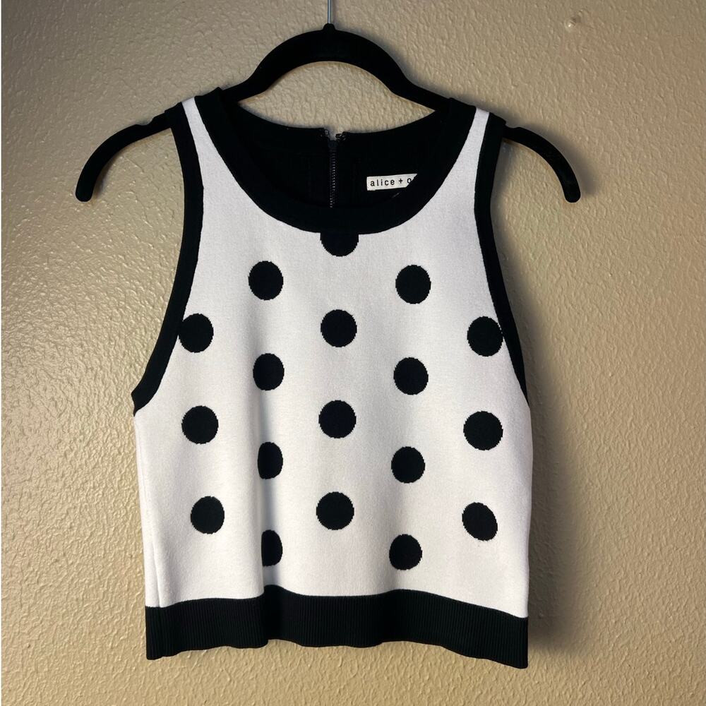 Alice & Olivia Rydel Cream White Polka Dot Cropped Sleeveless Sweater Top M